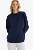Oversize Geniş Kalıp Bisiklet Yaka Basic Düz Kalın Sweatshirt