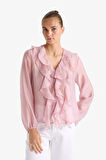 Overshirt Fit Modal Volanlı Uzun Kollu Bluz