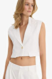 Cropped Fit Ceket Yaka Blazer Yelek