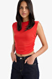 DeFacto Slim Fit Dar Kesim Bisiklet Yaka Büzgülü Ribana Atlet F4422AX25SMRD44