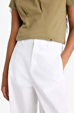 Barrel Fit Çift Cepli Yüksek Bel Düz Paça Gabardin Pantolon