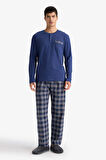 Pijama Takımı Regular Fit Uzun Kollu Üst Kareli Uzun Alt