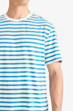DeFacto %100 Pamuk Regular Fit Bisiklet Yaka Kısa Kollu Pamuklu Çizgili Tişört E2637AX25SMBE535
