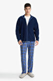 Regular Fit Cepli Polar Kareli Pijama Altı