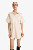 A Kesim Polo Yaka Süet Kısa Kollu Elbise
