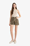 DeFacto Normal Bel Leopar Desenli Kısa Paça Gabardin Şort F3100AX25HSBK81