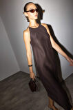 Halter Yaka Keten Kolsuz Maxi Elbise