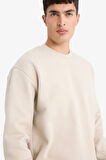 Relax Fit Bisiklet Yaka Kalın Basic Düz Sweatshirt