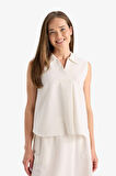 DeFacto Regular Fit Polo Yaka Keten Karışımlı Kolsuz Bluz F0982AX25HSER37