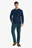 Pijama Takımı Regular Fit Polar Uzun Kollu Üst Ekose Desenli Uzun Alt