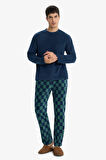 Pijama Takımı Regular Fit Polar Uzun Kollu Üst Ekose Desenli Uzun Alt