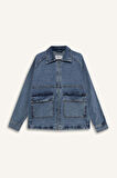 Relax Fit Fermuarlı Denim Ceket