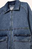 Relax Fit Fermuarlı Denim Ceket