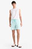 Regular Fit Desenli File Astarlı Kısa Boy Deniz Şortu