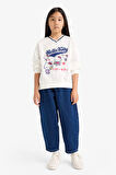 Kız Çocuk Hello Kitty Oversize Geniş Kalıp V Yaka Sweatshirt