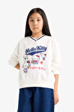 Kız Çocuk Hello Kitty Oversize Geniş Kalıp V Yaka Sweatshirt