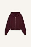 Coool Cropped Fit Kapüşonlu Kalın Fermuarlı Sweatshirt