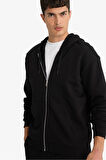 Relax Fit Kapüşonlu İçi Yumuşak Tüylü Basic Düz Kalın Fermuarlı Sweatshirt