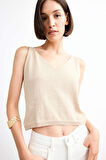 V Yaka Crop Askılı Bluz