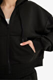 Coool Cropped Fit Kapüşonlu Kalın Fermuarlı Sweatshirt 