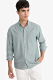 Regular Fit Polo Yaka Dokuma Uzun Kollu Çizgili Gömlek