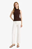 Slim Fit Dar Kesim Yarım Balıkçı Yaka Fitilli Kaşkorse Kolsuz Tunik 