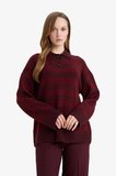 DeFacto Loose Fit Polo Yaka Çizgili Triko Kazak Tunik G7240AX25CWBR452
