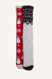 Kadın Yılbaşı Temalı 2'li Pamuklu Uzun Çorap