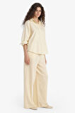 Wide Leg Cepli Yüksek Bel Standart Boy Keten Karışımlı Pantolon