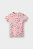 Kız Bebek Bisiklet Yaka Çiçek Desenli Fitilli Kaşkorse Kısa Kollu Tişört 