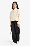 Kız Çocuk Oversize Geniş Kalıp Çıtçıt Kapamalı Sweatshirt