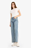 Straight Fit Yüksek Bel Düz Paça Uzun Jean Kar Yıkamalı Pantolon