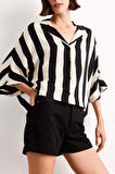 Oversize Geniş Kalıp Çizgili Kısa Kollu Gömlek