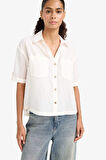 Oversize Geniş Kalıp Gömlek Yaka Pamuklu Kısa Kollu Gömlek