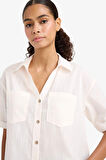 Oversize Geniş Kalıp Gömlek Yaka Pamuklu Kısa Kollu Gömlek