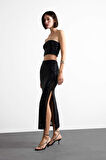 Slim Fit Dar Kesim Payetli Yırtmaçlı Midi Etek