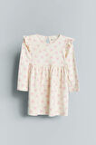 Kız Bebek Kalp Baskılı Uzun Kollu Elbise