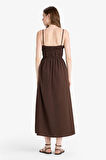 Keten Görünümlü Askılı Maxi Elbise
