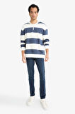 Boxy Fit Dik Yaka Yarım Fermuarlı Çizgili Sweatshirt