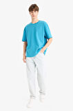 Oversize Geniş Kalıp Ütü Gerektirmeyen Bisiklet Yaka Kısa Kollu Basic Düz Ağır Kumaş Tişört
