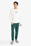 Pijama Takımı Regular Fit Baskılı Uzun Kolllu Üst Desenli Uzun Alt