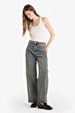 Barrel Fit Yüksek Bel Uzun Jean Yıkamalı Pantolon