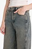 Barrel Fit Yüksek Bel Uzun Jean Yıkamalı Pantolon