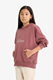 Kız Çocuk Oversize Geniş Kalıp Kapüşonlu Sırt Baskılı Sweatshirt
