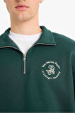 Boxy Fit Dik Yaka Fermuarlı Baskılı Sweatshirt 