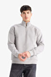 Regular Fit Dik Yaka Yarım Fermuarlı İçi Yumuşak Tüylü Basic Düz Sweatshirt