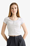 Coool Fitted Yuvarlak Yaka Fitilli Kaşkorse Kısa Kollu Beyaz Tişört