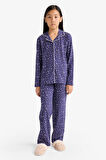 Kız Çocuk Pijama Takımı Relax Fit Desenli Uzun Kollu Üst Uzun Alt