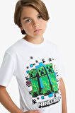Erkek Çocuk Minecraft Bisiklet Yaka Kısa Kollu Tişört