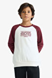 Erkek Çocuk Oversize Geniş Kalıp Bisiklet Yaka Nakışlı Sweatshirt